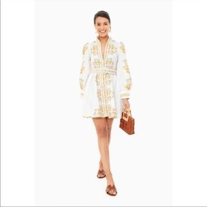 Tuckernuck White Long-Sleeve Embroidered Mini Dress with Yellow Accents